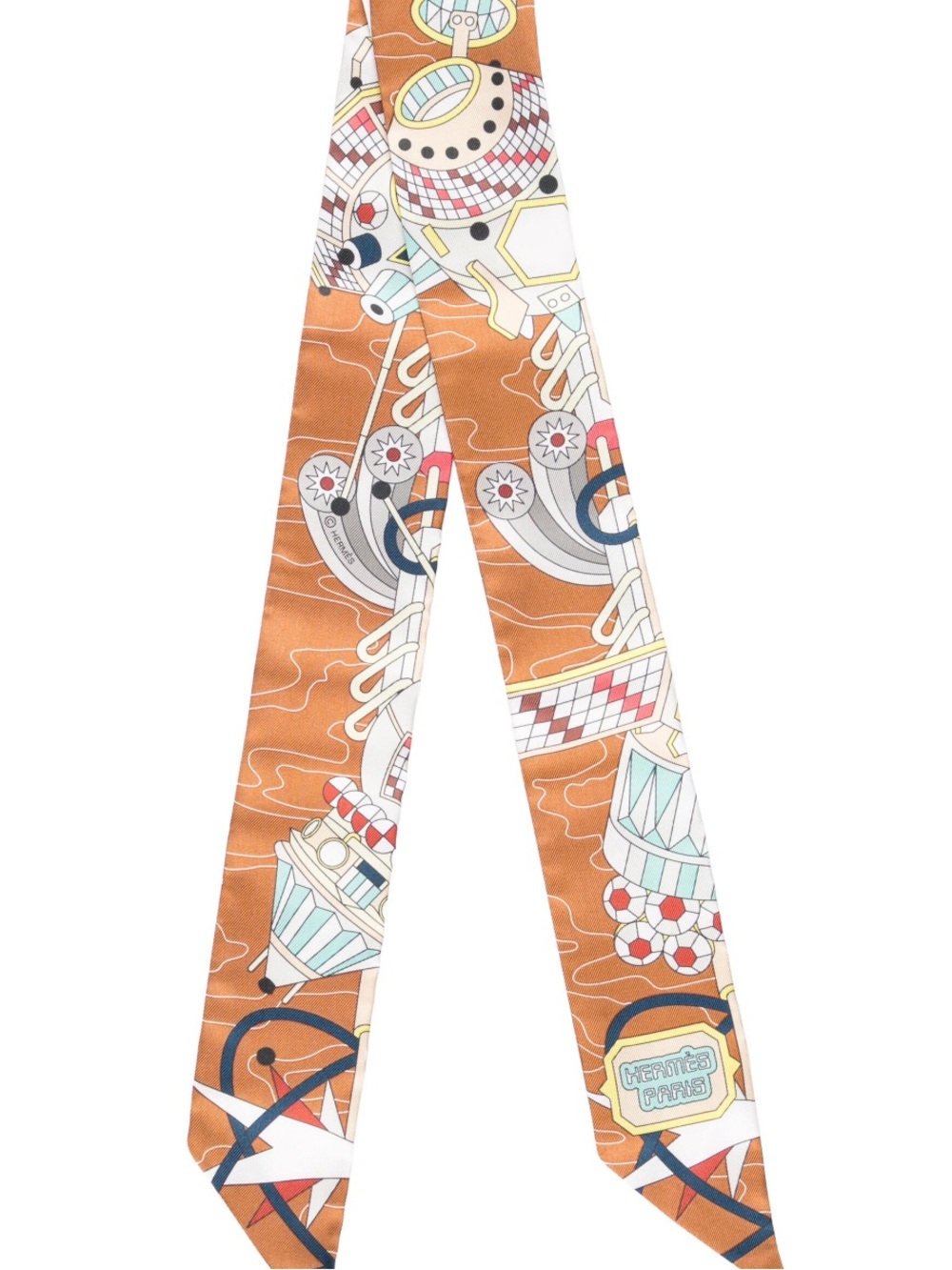 “H” Designer Orange Odyssey Silk Twilly Scarf - Picture 3 of 5